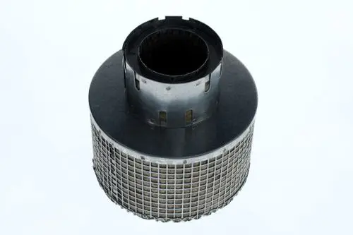 BOSCH Abgasschalldämpfer mit einem zylindrischen Metallgehäuse und einem Gitterelement, geeignet für die Integration in Heizsysteme.